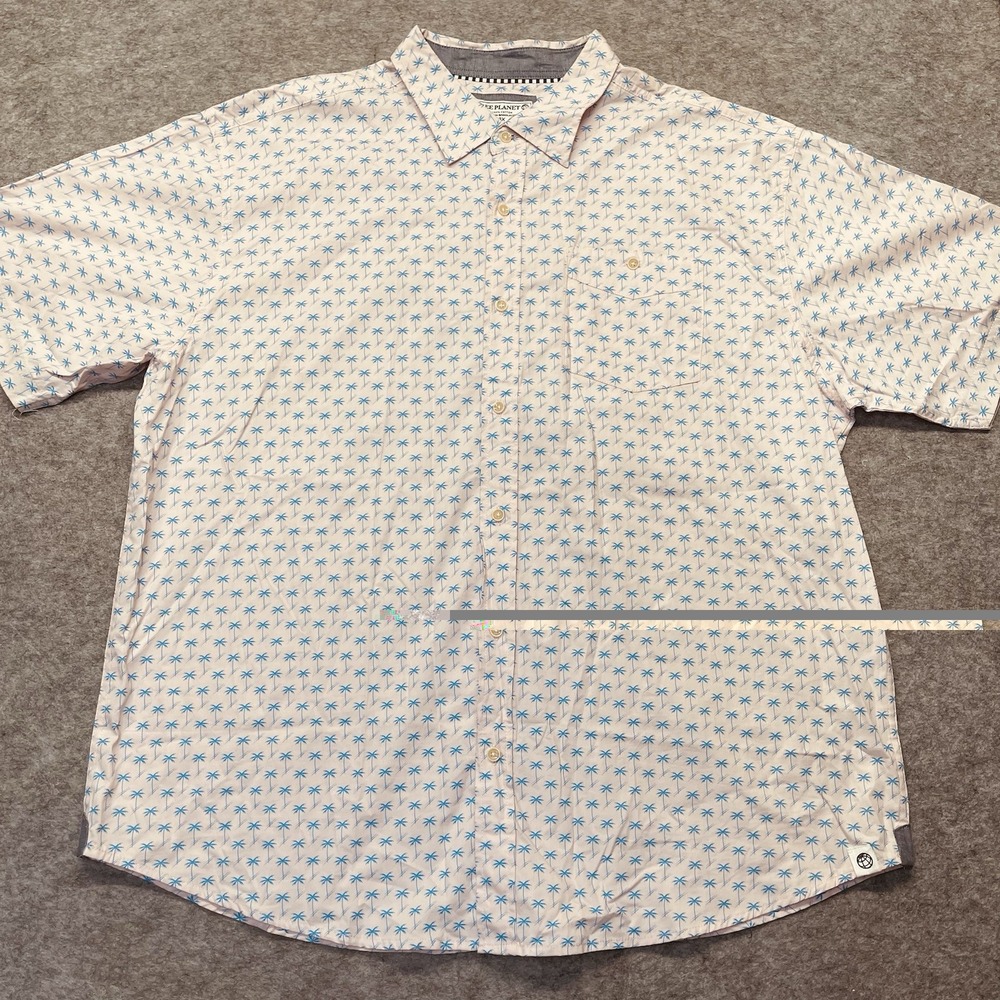 Free Planet Men's 3X Pink Palm Tree Short Sleeve Button Up Shirt Cotton